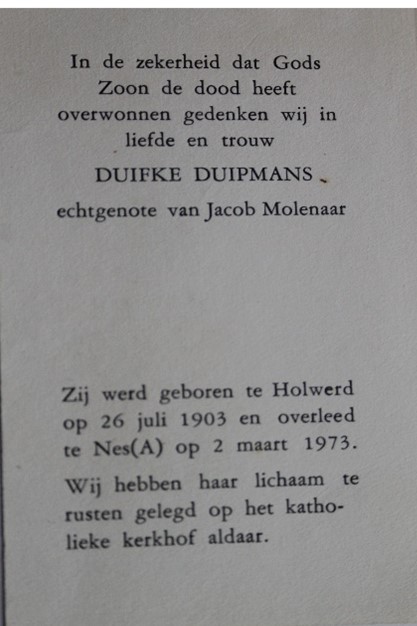 Bidprentje Duifke Duipmans